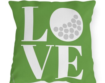 Golf Throw Pillow, LOVE GOLF Indoor Outdoor Pillow for Patio Deck Beach House Sunroom Porch, Bedroom Living Room Game Room Man Cave Dorm