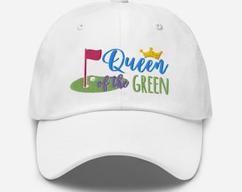 Womens Golf Hat, Queen of the Green, Twill Baseball Cap, Golfer Gift for Mom, Daughter, Sister, Aunt, Grandma, Ladies League, Friend, Niece