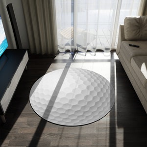 Golf Ball Rug, Round Carpet Shaped Like a Golf Ball, Large White Area Rug, Golf Home Decor for Game Room Man Cave Dorm Room Vacation House image 2