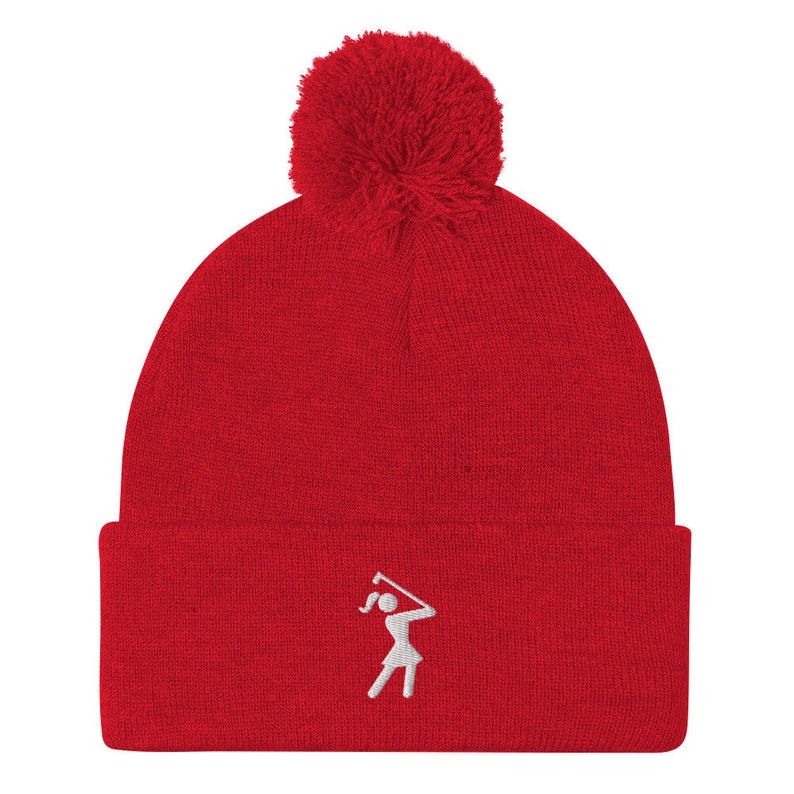 Womens Golf Hat, Iconic Female Golfer Knit Beanie, Golf Gifts for Her, Birthday Gift for Wife Girlfriend Mom Aunt Sister Daughter Grandma Red