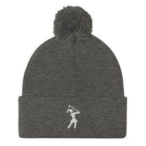 Womens Golf Hat, Iconic Female Golfer Knit Beanie, Golf Gifts for Her, Birthday Gift for Wife Girlfriend Mom Aunt Sister Daughter Grandma Dark Heather Grey