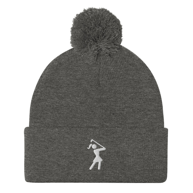 Womens Golf Hat, Iconic Female Golfer Knit Beanie, Golf Gifts for Her, Birthday Gift for Wife Girlfriend Mom Aunt Sister Daughter Grandma Dark Heather Grey