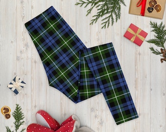 Women's Golf Leggings, Argyll Campbell Tartan Scottish Plaid Golf Stretch Pants, Preppy Modern Traditional Print Athletic Yoga Running Pants