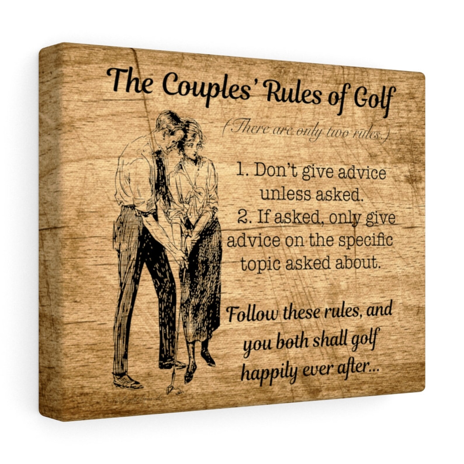 Funny Golf Sign, the Couples' Rules of Golf, Faux Vintage Wood Wall Art
