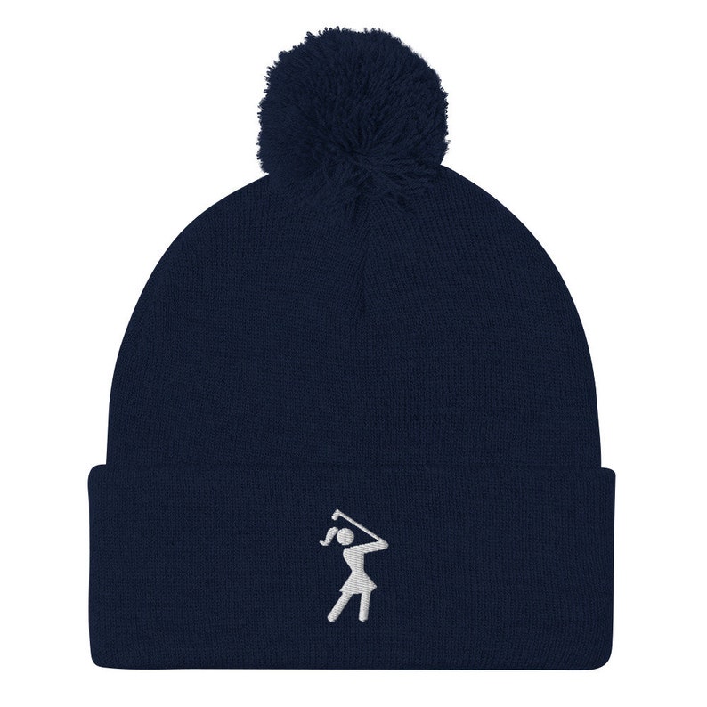 Womens Golf Hat, Iconic Female Golfer Knit Beanie, Golf Gifts for Her, Birthday Gift for Wife Girlfriend Mom Aunt Sister Daughter Grandma Navy