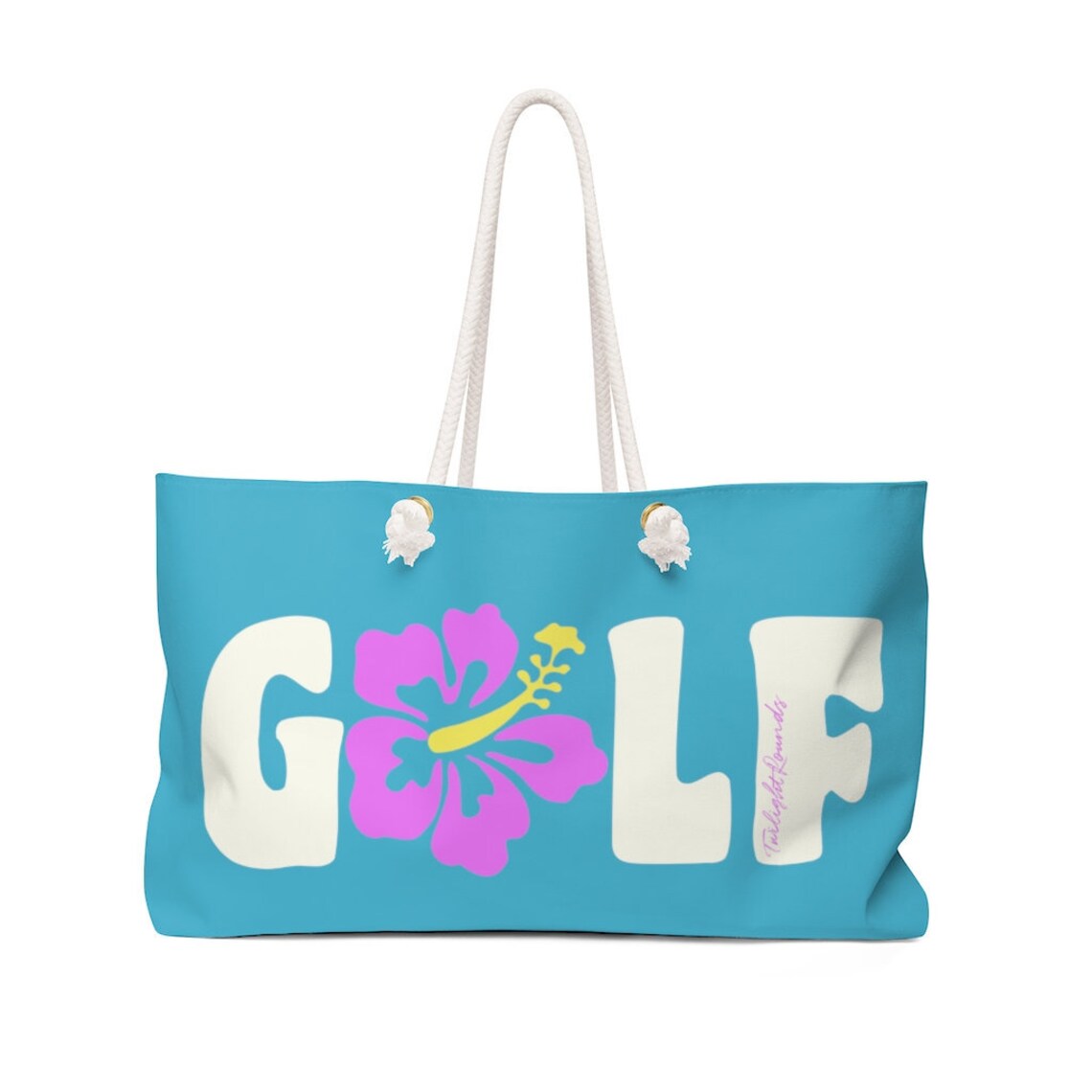 Golf Bag With a Bold Tropical Hibiscus Flower in Hot Pink, Yellow and