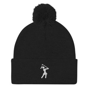 Womens Golf Hat, Iconic Female Golfer Knit Beanie, Golf Gifts for Her, Birthday Gift for Wife Girlfriend Mom Aunt Sister Daughter Grandma Black