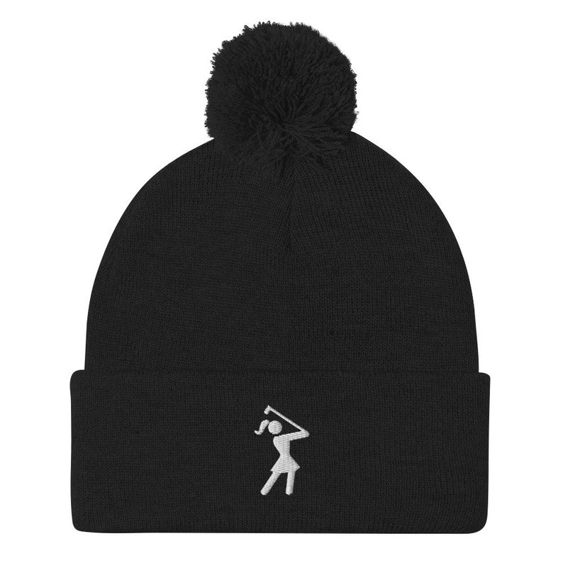 Womens Golf Hat, Iconic Female Golfer Knit Beanie, Golf Gifts for Her, Birthday Gift for Wife Girlfriend Mom Aunt Sister Daughter Grandma Black