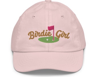 Mignonne Girls Golf Hat, Birdie Girl Youth Baseball Cap, Cadeau pour golfeuse fille petite-fille nièce - Kids Custom Hat Monogramme personnalisé