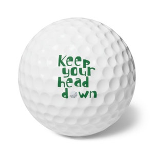 Funny Golf Balls, Custom Golf Balls That Say Keep Your Head Down, Fun Golf Gift for Beginner Golfers, Kids, Women, Men, Pack of 6 Balls image 1