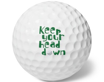 Funny Golf Balls, Custom Golf Balls That Say "Keep Your Head Down", Fun Golf Gift for Beginner Golfers, Kids, Women, Men, Pack of 6 Balls