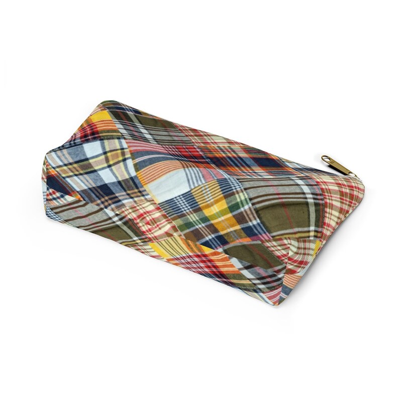 Madras Makeup Bag, Patchwork Plaid Zipper Pouch w T-bottom, Golf Tee Bag, Pencil Case, Coin Purse, Clutch Handbag, Tech Case, Preppy Gift image 7