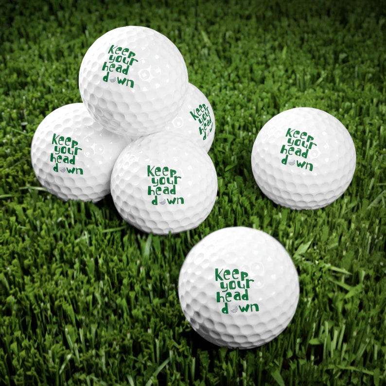 Funny Golf Balls, Custom Golf Balls That Say Keep Your Head Down, Fun Golf Gift for Beginner Golfers, Kids, Women, Men, Pack of 6 Balls image 3