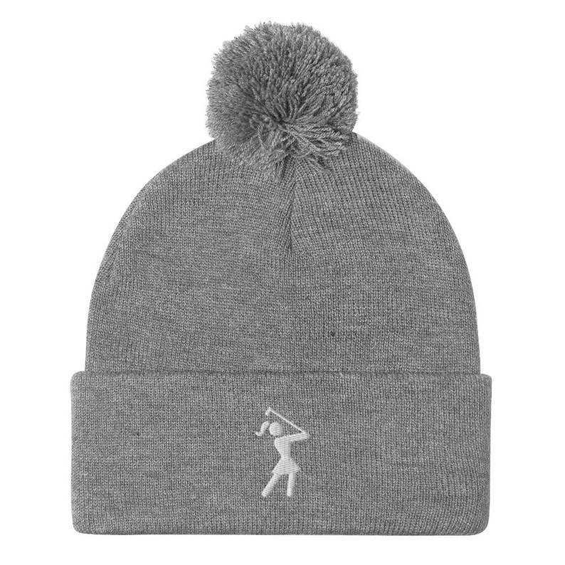 Womens Golf Hat, Iconic Female Golfer Knit Beanie, Golf Gifts for Her, Birthday Gift for Wife Girlfriend Mom Aunt Sister Daughter Grandma Heather Grey