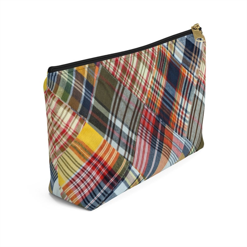 Madras Makeup Bag, Patchwork Plaid Zipper Pouch w T-bottom, Golf Tee Bag, Pencil Case, Coin Purse, Clutch Handbag, Tech Case, Preppy Gift image 10