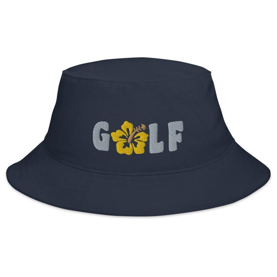 Golf Bucket Hat With a Tropical Hibiscus Flower in Yellow and Gold