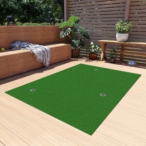 Outdoor Golf Rug That Looks Like a Putting Green, Faux Practice Putting Mat with Photorealistic Holes, Area Rug for Patio Deck Lanai Porch