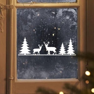 Fensterbild Weihnachten Hirsch Deko Winter Schneeflocken Stern Holzoptik  Weihnachtsgrün Fensteraufkleber Fensterdeko