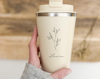 Personalisierter Thermobecher "Name & Zweig" | Coffee-to-go | Edelstahl | Weihnachtsgeschenk Freundin, Schwester, Kollegin | Kaffeebecher