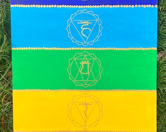 7 Chakra painting 7, root, sacral, third eye, crown, solar plexus, throat chakras, healing, meditation, cosmic art, Indian contemporary art