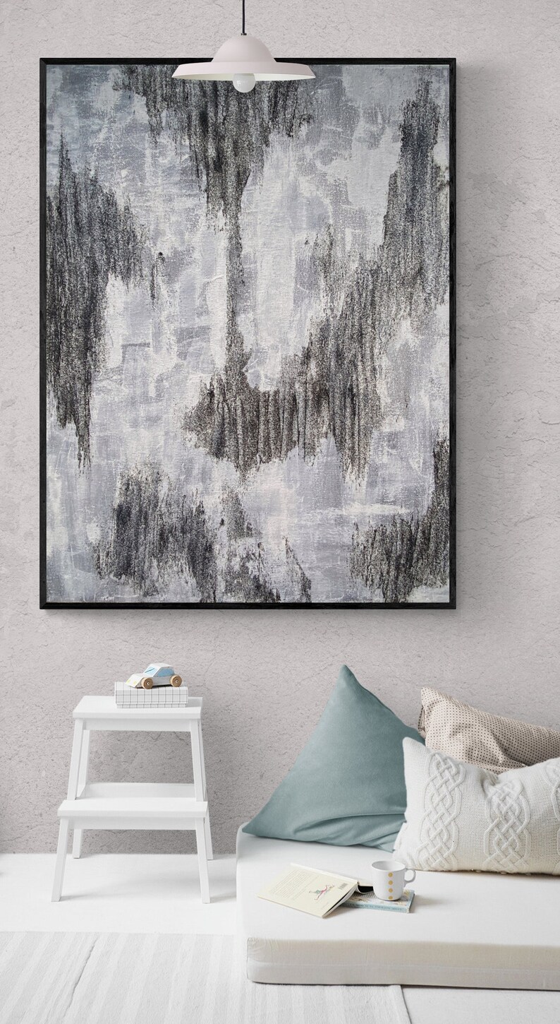 Abstract Art print of my original texture painting grey and | Etsy