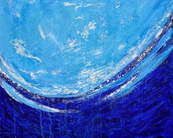 Modern abstract art| ocean art| blue painting| sustainable artwork| contemporary interior| unique abstraction| mixed media wall decorations