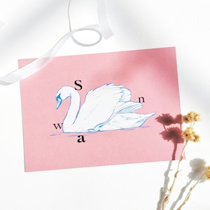 Cartes Postale -Oiseaux de Paris - CYGNE - fait main - papier recyclé - Made in France