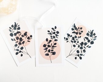PACK OF 3 - Three pack, Watercolour Eucalyptus Postcards, large, medium and small branches, recycled, made in France, postcards