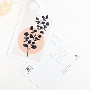 Carte Postale avec eucalyptus, tige petit, en aquarelle, recyclé, Made in France