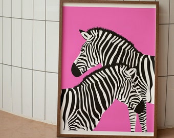 Printable Zebra Poster, Pink Safari Wall Art, Modern Wild Poster, Trendy Wall Art, Maximalist Home Decor, Colorful Wall Print, EASY INSTANT