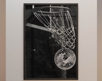 Funky Disco Ball Poster,Trendy Wall Art, Black and White Basketball Poster, Dorm Room Decor, Bar Cart Wall Art, Preppy Poster Print DIGITAL