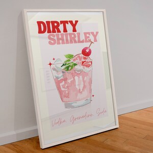 Dirty Shirley Poster, Pink Cocktail Wall Art, Living Room Decoration