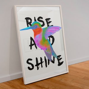 Colorful Bird Poster, Retro Trendy Wall Art, Rainbow Colors Poster, Positive Quote Wall Art, Printable Vibrant Poster, Living Room Decor
