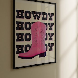Pink Howdy Poster Print, Cowgirl Wall Art, Texas Printable Poster, Retro Preppy Prints, Girl Rodeo Poster, Dorm Room Decor, Her Digital Gift