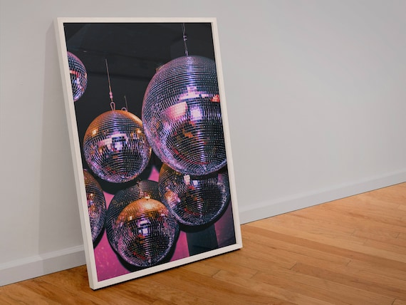 Pink Disco Ball Poster, Preppy Wall Art, Printable 90s Poster, Girly Room Decoration, Women Fashion Print, Funky Wall Art, Feminine Decor