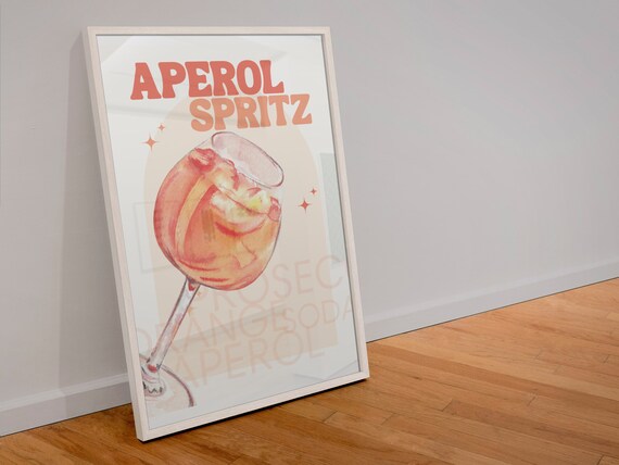 Aperol Spritz Print, Trendy Cocktail Poster, Printable Retro Wall Art, Kitchen Bar Decoration, Cocktail Bar Wall Art, Dorm Room Poster JPG