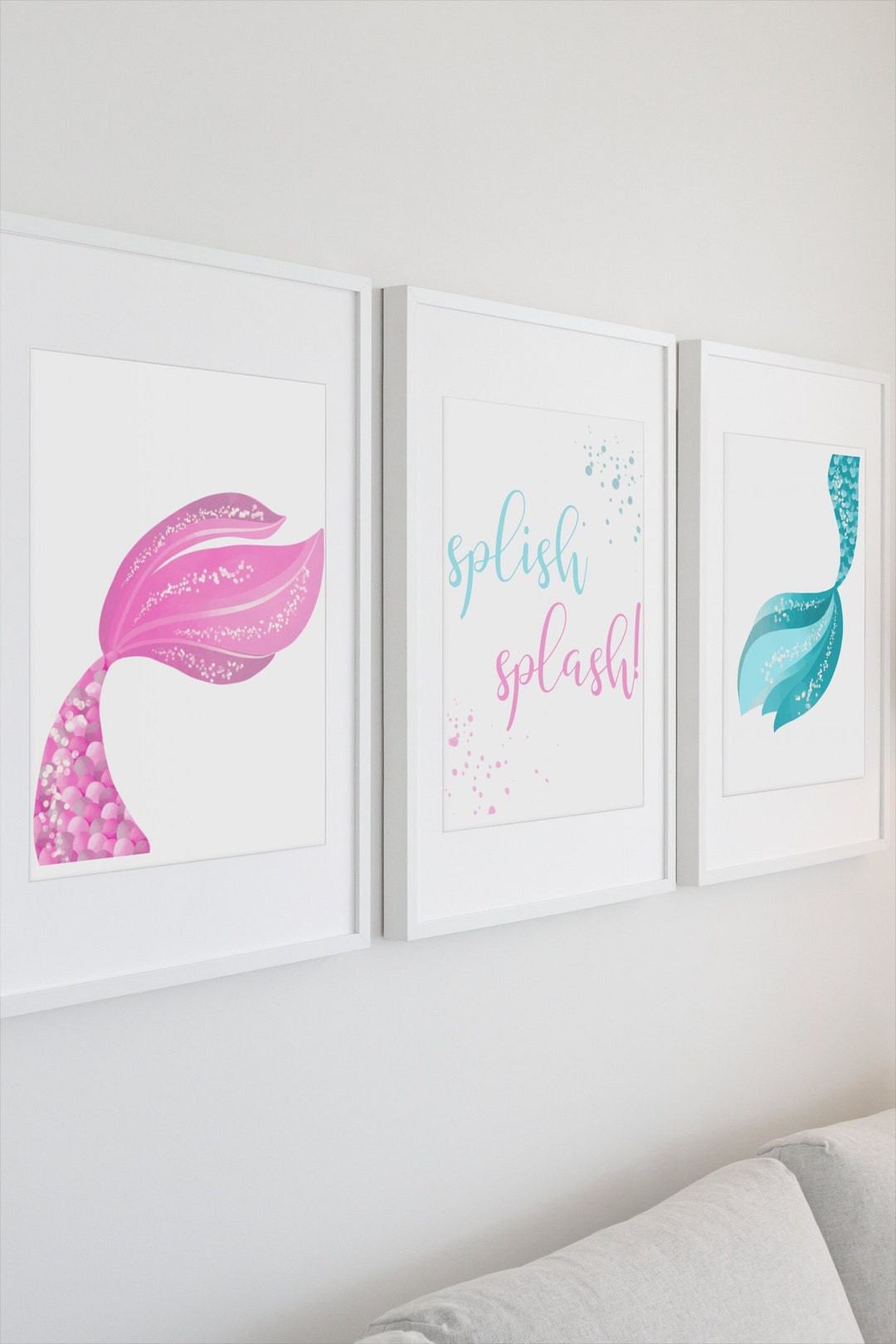 Digital Mermaid Wall Art, Printable Nursery Decor, Wall Decor for Girls ...