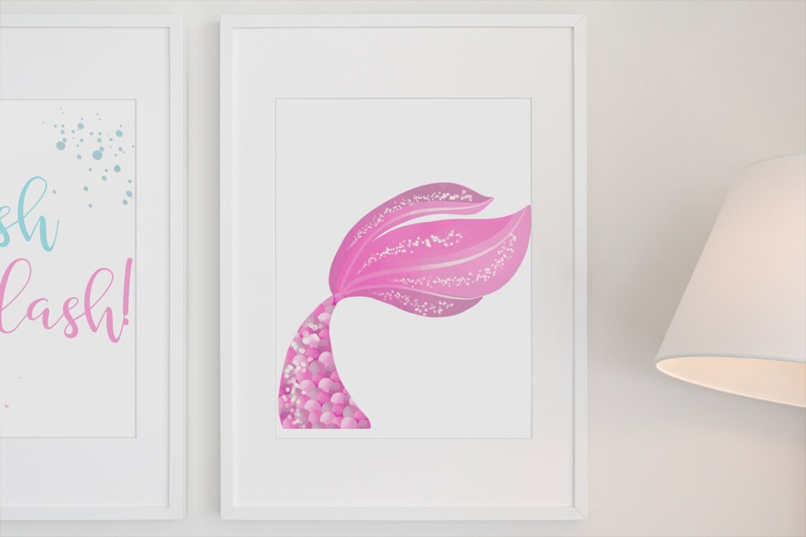 Digital Mermaid Wall Art, Printable Nursery Decor, Wall Decor for Girls ...
