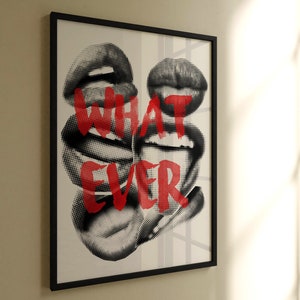 Retro Lips Poster Print, Red Black Wall Art, 90s Preppy Maximalist Poster, Dorm Room Decor, Whatever Feminine Poster Print DOWNLOADABLE
