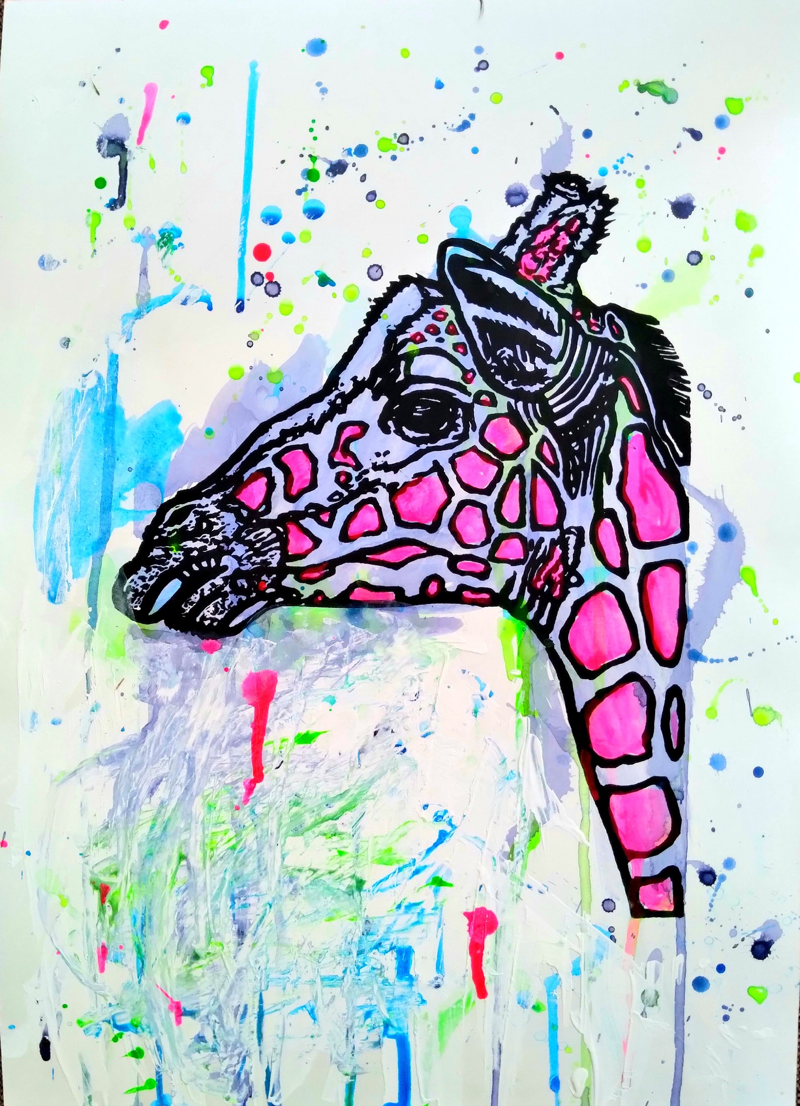 Mixed Media Animal Giraffe Wall Art Original Art Piece Etsy UK