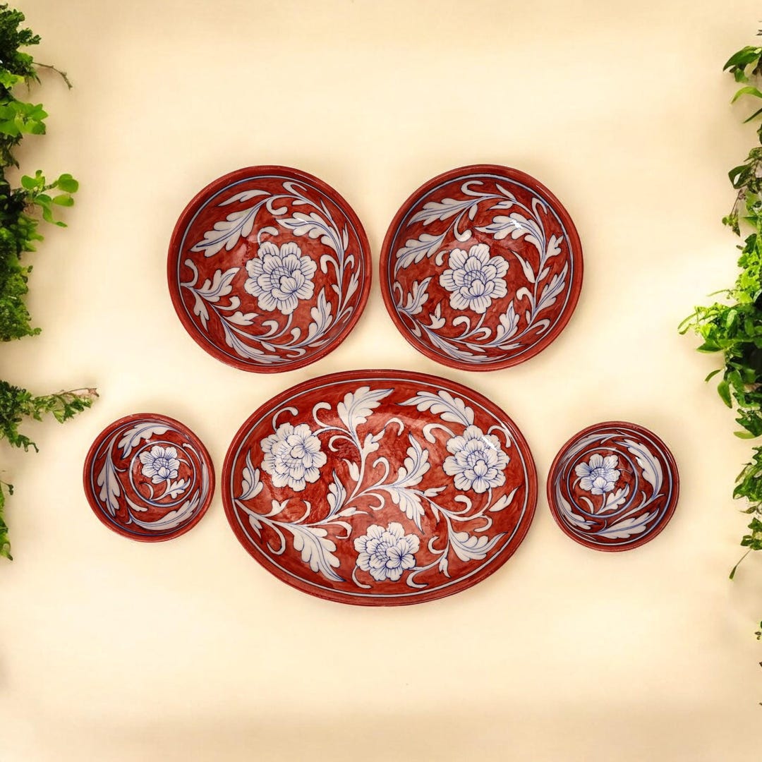 Authentic Blue Pottery Hand Made Dinnerware Sets Handmade Serving Set ...