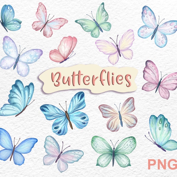 Watercolor butterfly clipart,  watercolor butterfly, Individual PNG files. Hand Painted vibrant bohemian clipart. Heart frame