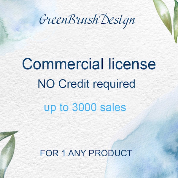 The Commercial License for small business SINGLE product - Digital Download Printable Watercolor Clipart - NO Credit required