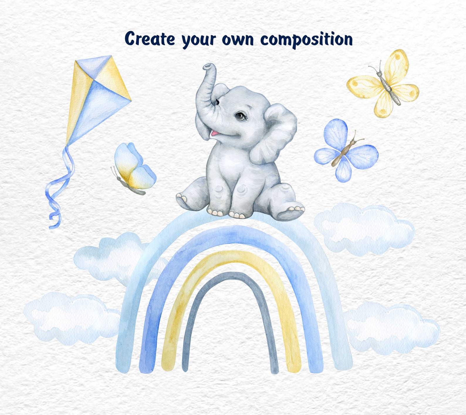 Watercolor Elephant Clipart Baby Animals for Boy Elephant and - Etsy