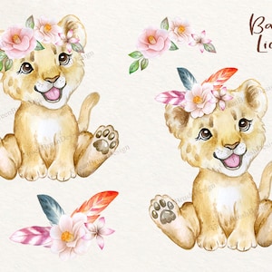 Baby Lion. little lion cub, Watercolor animal clipart, babies, flowers, safari, Africa, baby-shower, boy, girl, wreath, cute, nursery frame image 2