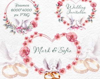 Marriage Rings Svg, Wedding Floral heart Frame, Wedding invitation, Wedding floral rings PNG, Wedding, Clipart, Rings SVG, Marriage Svg