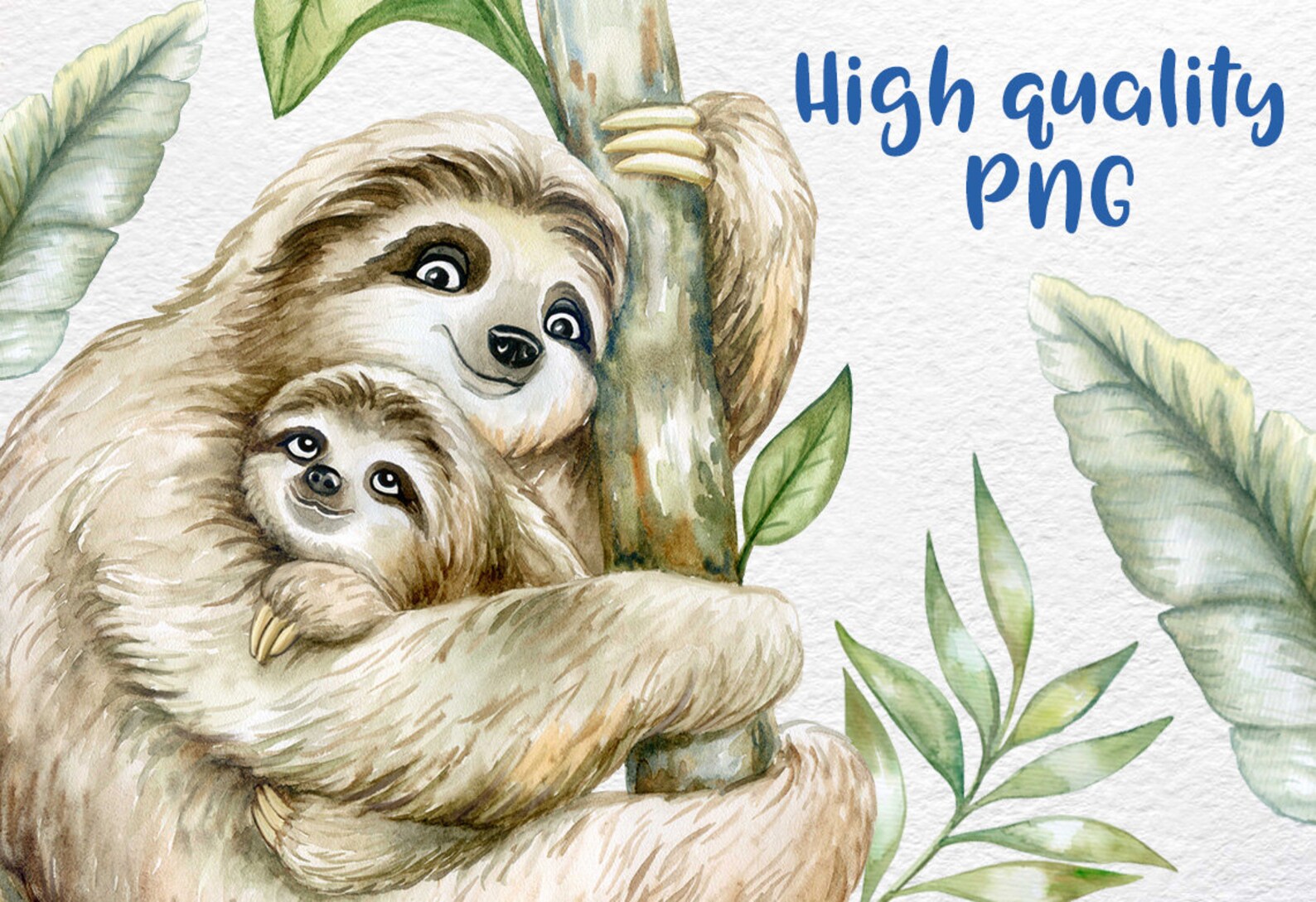 Sleepy Sloths Clipart. Baby Watercolor Sloth Clip Art. Mom and | Etsy