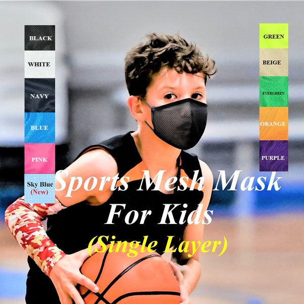 Einlagige Sport Gesichtsmaske für Kinder (5-12 Jahre) - Sportliche Gesichtsmaske, coole Netzmaske für aktive Sportaktivitäten, Coole Mesh Gesichtsmaske