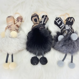 Bunny Keychain with Fluffy Pom Pom / Plush Fox Fur Bunny Keychain for bag, backpack / Gift For Her / Gift For Kids,  Easter Bunny