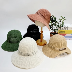 Women's Wide Brim Straw Bucket Hat, UV Protection Treated Sun Hat, Wide Brim Beach Hat, Gift for her